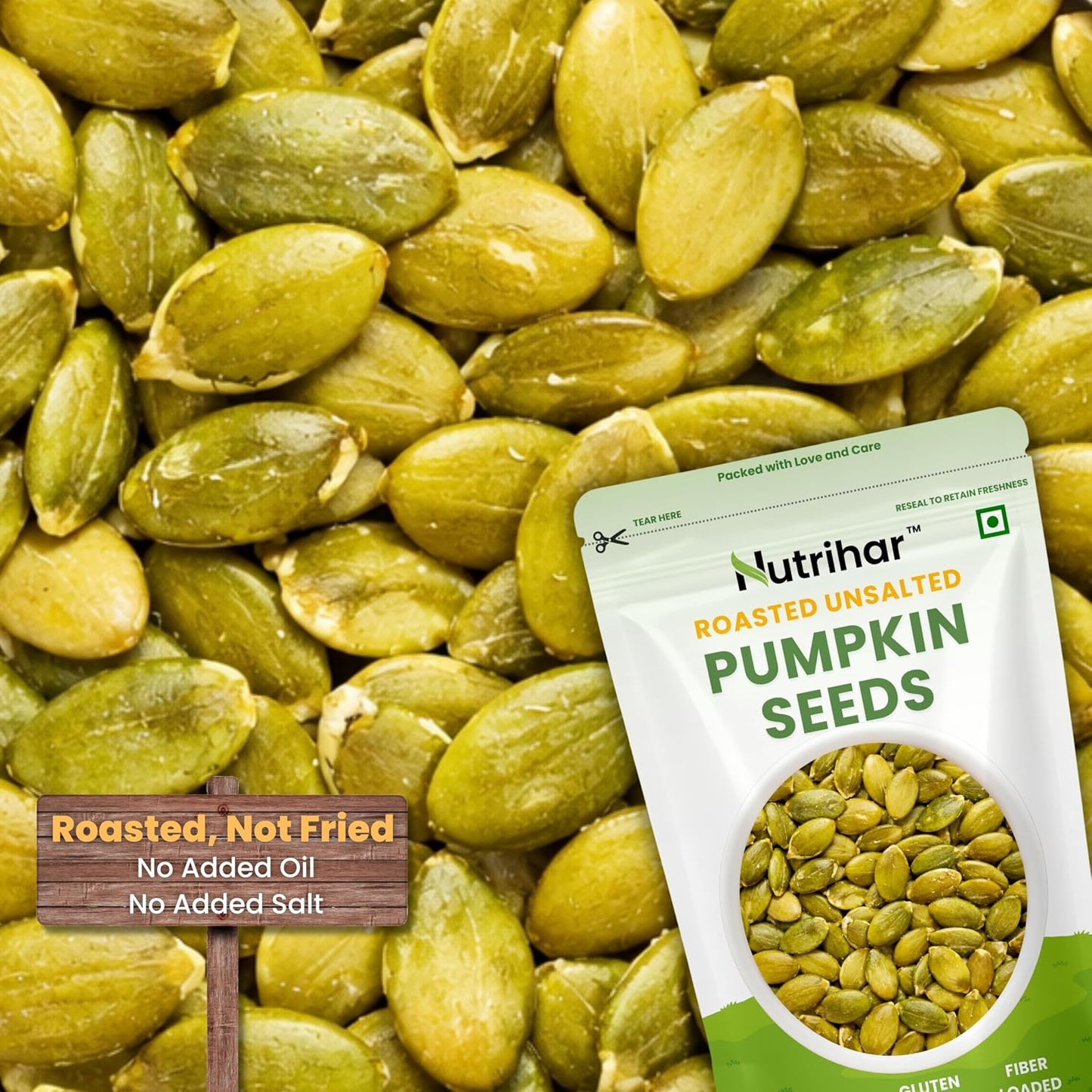 Nutrihar Roasted Pumpkin Seeds 100g | AAA Grade | Unsalted & Roasted Pumpkin Seeds for Eating | No Added Oil | Protein Rich Seeds