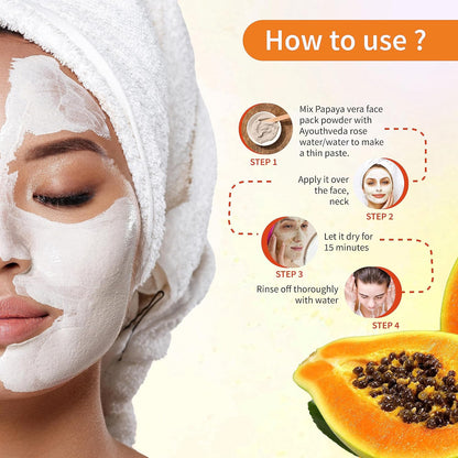 Ayouthveda Papaya and Aloe Vera Face Pack Powder for Glowing & Rejuvenating Skin | Removes Blemish & Wrinkle & Promotes Skin Health | Suitable for all skin Type (10g X 8 Sachets) (Pack of 1)
