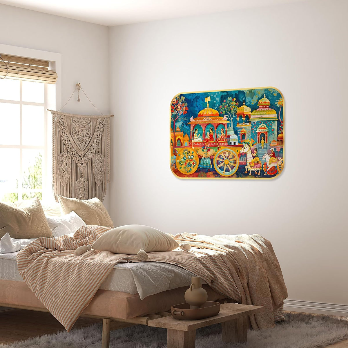 Beautiful scenery modern art Premium Sparkle Lamination Finished Surface Golden Slim Frame 35 cm x 28 cm Large Size, For Home/Office/Hotel painting KG74