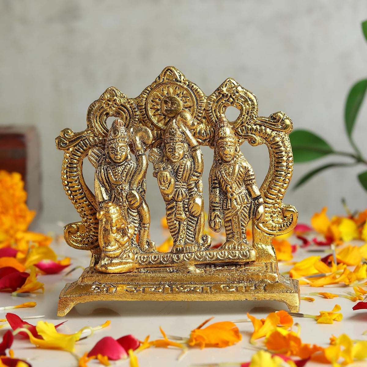 Metal Ram Darbar Idol with Shree Ram, Sita, Laxman & Hanuman Ji | Ramdarbar Murti, Pooja Idol, Spiritual Gift (Design 01: L10 x W5 x H10 cm)