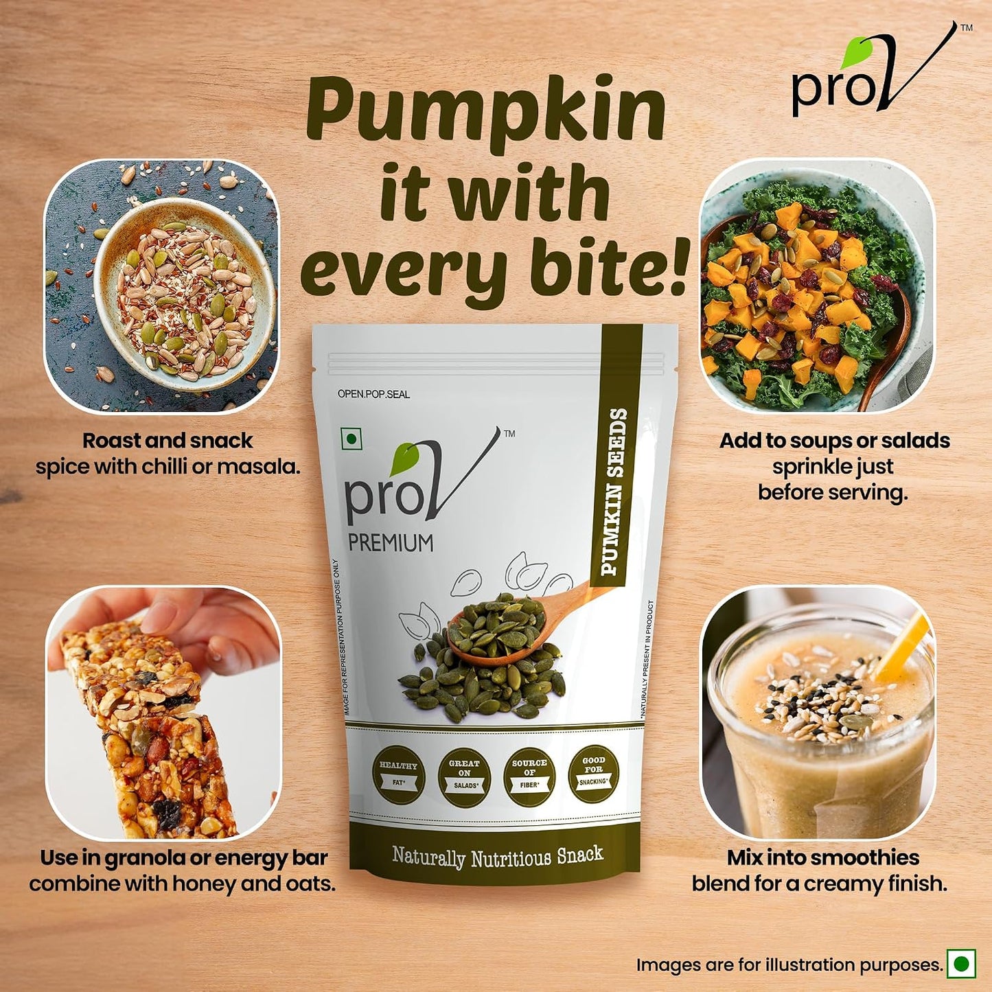 ProV Premium Pumpkin Seeds | 250g | High Protein & Fiber | No Cholesterol, No Added Sugar | Kaddu Beej Snack