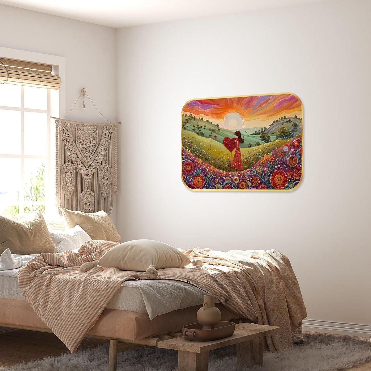 Beautiful Nature scenery modern art Premium Sparkle Lamination Finished Surface Golden Slim Frame 35 cm x 28 cm Large Size, For Home/Office/Hotel painting KG53