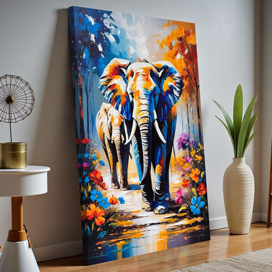 Elephant Painting Vastu Stretched Canvas Wall Art 3D Textured Multicolor Abstract Elephant Canvas Painting for Living Room Bedroom Hand Painted Abstract Paintings Home Decor 61x91 cm