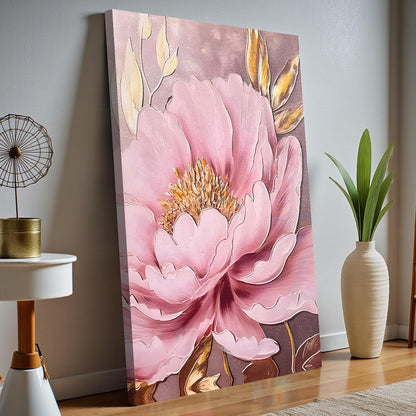 Stretched Canvas Pink Peony Wall Art Painting Abstract Floral Canvas 3D Textured Painting for Living Room Abstract Paintings for Bedroom Office Wall Décor Hand Painted Art 61x91 cm