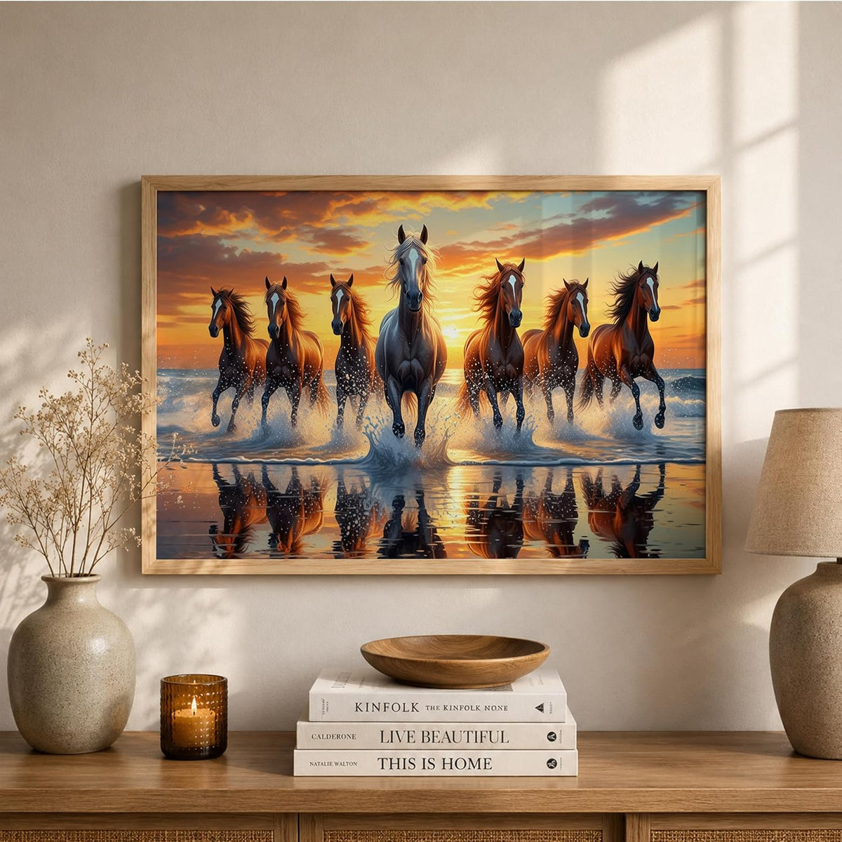7 Horse Vastu Wall Painting (Landscape Collection) (Natural, Design 06, 13x19 Inch)