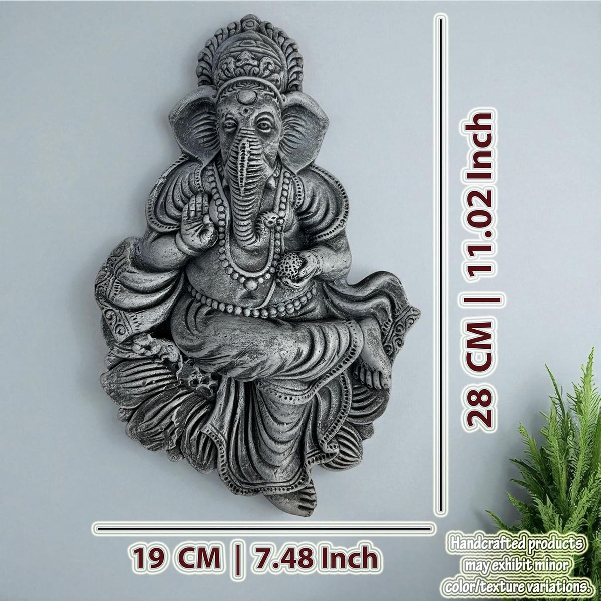 Ganesh ji Murti-Terracotta-Clay-Idol-Ganpati/Ganesha Murti-Figurine- for Door Entrance-Temple-Mandir-Home-Office Decor-Gifting-Spiritual Wall Hanging Art-Grey (H:28|B:19 CM)