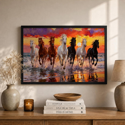 7 Horse Vastu Wall Painting (Landscape Collection) (Natural, Design 14, 48L x 33W cm)