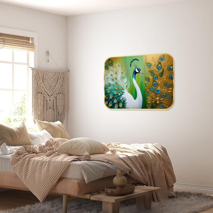 beautiful peacock modern art Premium Sparkle Lamination Finished Surface Golden Slim Frame 35 cm x 28 cm Large Size, For Home/Office/Hotel painting KG57