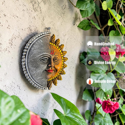 Sun Moon Terracotta Wall Hanging | Hand-Painted Sun & Moon Figurine Spiritual Wall Decor for Main Door Entrance, Home, Office & Vastu Decoration | Spiritual Wall Art (14x14 CM)