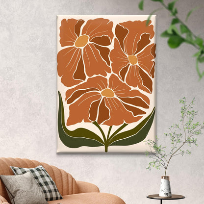 Framed Terracotta Floral Canvas Wall Art – Modern Abstract Flower Print with Green Leaves | Boho Botanical Artwork for Living Room, Bedroom, Kitchen, or Entryway Décor (18 x 24 Inch) CVD-264