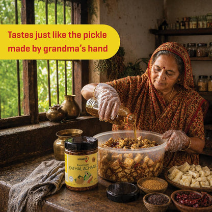 KisaanSay Jackfruit Pickle| Katahal ka Achar | Kathal achaar | 400 GM | Traditional Spicy & Tangy | No Preservatives, No Vinegar | Made in Pure Mustard Oil | Sun-Dried | Homemade Taste | Plastic Jar | No Onion & No Garlic | hodale | palapazham