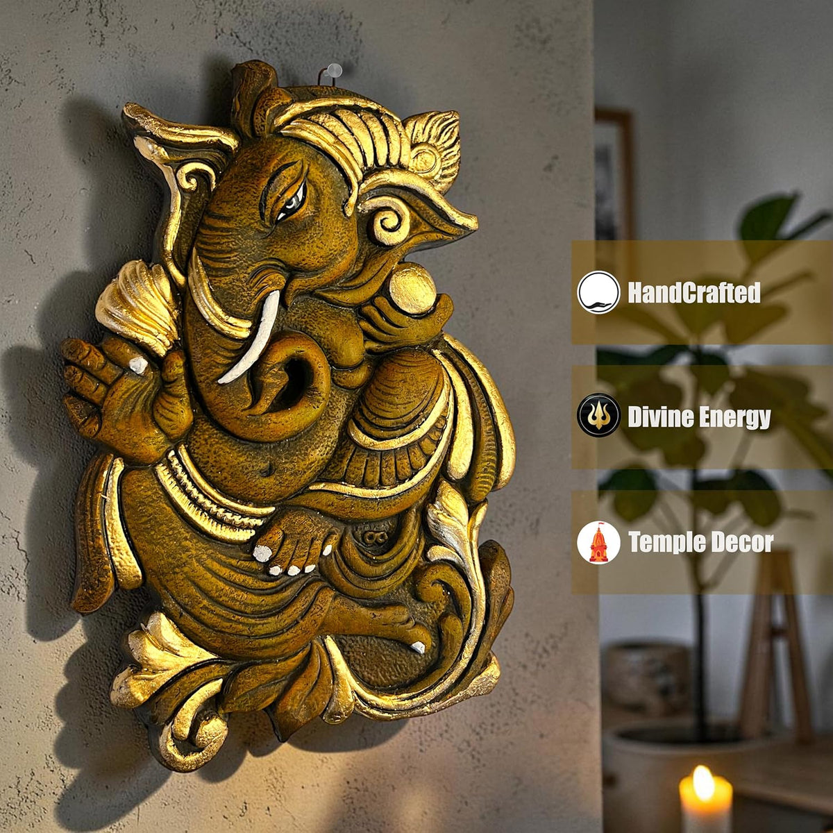 Ganesh Ji Terracotta Wall Hanging Idol Murti | Ganpati Bappa Ganesha Wall Hanging for Door Entrance, Main Gate, Mandir, Home & Office Decor | Spiritual Wall Art Decor & Gift (27x19 CM)