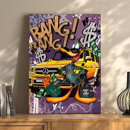 Luxury Street Pop Art Duck Canvas Wall Art Painting For Living Room | Money & Success Graffiti Style Wall Painting | Modern Wall Décor for Home & Office, 41x56 cm