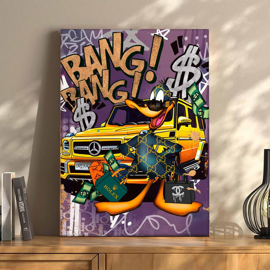 Luxury Street Pop Art Duck Canvas Wall Art Painting For Living Room | Money & Success Graffiti Style Wall Painting | Modern Wall Décor for Home & Office, 41x56 cm