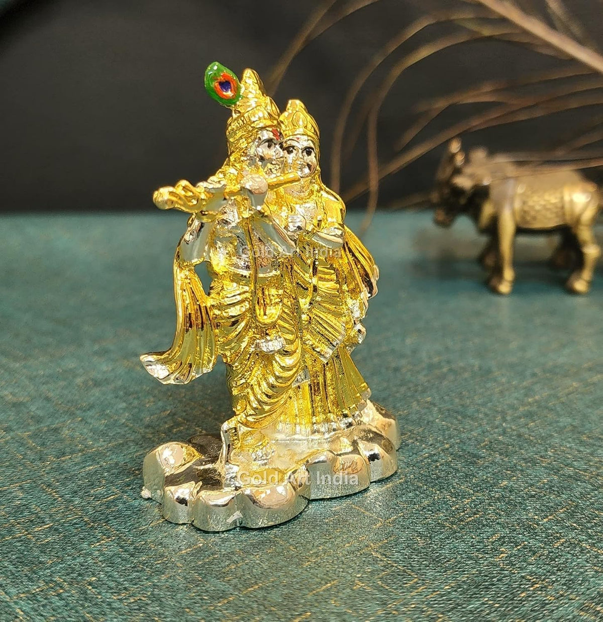 Gold Art India Two Tone (Gold &Silver Plated) Radha Krishna - for | Home | Office | Gifting | House Warming | Puja Room | Decor | Car Dashboard (Radha Krishna) (twotoneradhakrishna 3 inch)