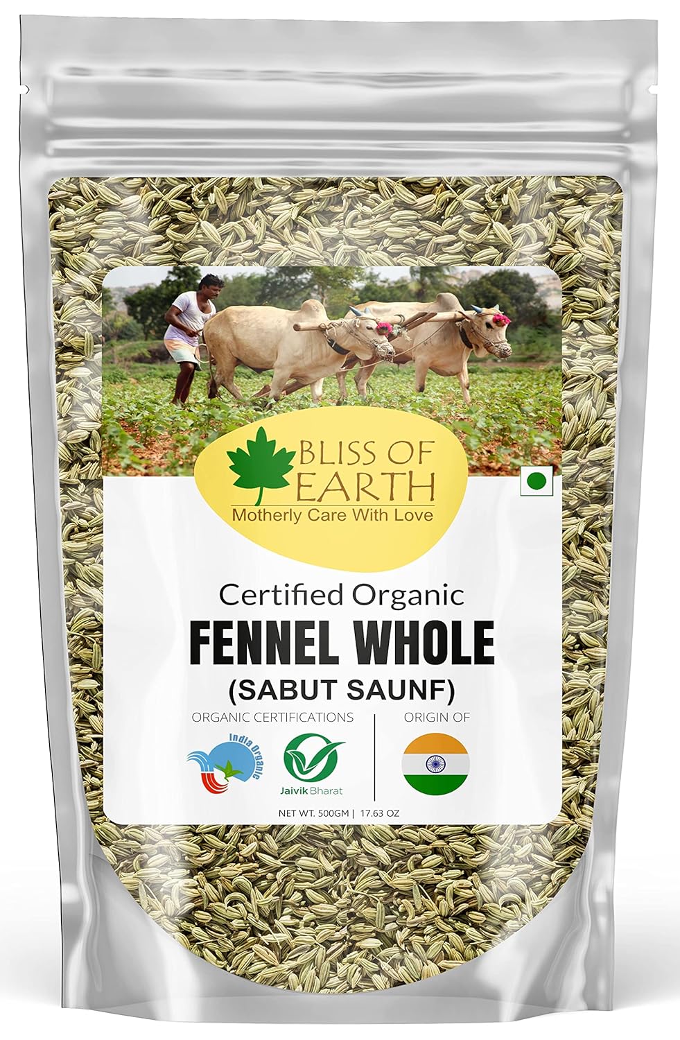 Bliss of Earth Certified Organic Fennel seed (Saunf) Indian Spice Fresh & Sweet Great for Weight loss | digestive health or Cooking (500gm)