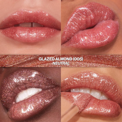 REVLON Super Lustrous Glimmer Gloss, Non-Sticky Lip Gloss, High-Shine Finish, Plant-Based Glitter, 005 Glazed Almond, 3.8 ml