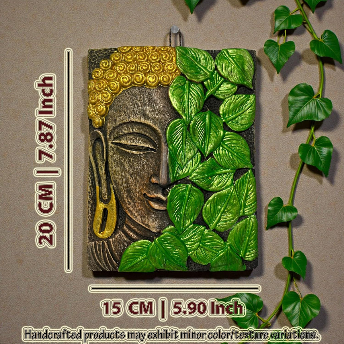 Buddha Face Terracotta Wall Decor Hanging | Buddha Spiritual Terracotta Wall Art for Home, Living Room, Office, Meditation & Vastu Decoration | Spiritual Gift Dark Brown (20x15 CM)
