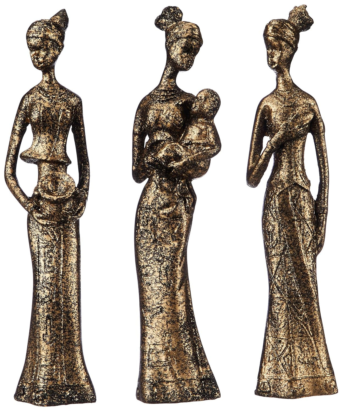 Beautiful Finish Uniquely Hand Crafted Home Decor African Tribal Women Art Piece (Set of 3, Black and Golden)