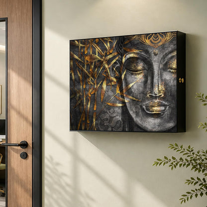 Electric MCB Box Cover Frame With Hydraulic Decorative Painting Lord Gautam Buddha Painting Electrical Panel box Cover, Switch Box Frame Will Fit Max 10x14 inch Switch Board, Outer Size 13X17 Inch