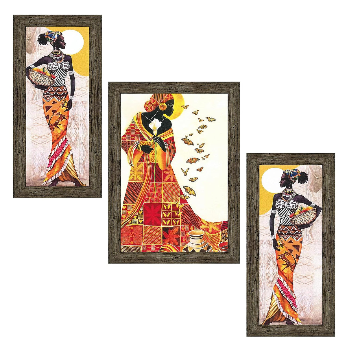 3 Pc Set Of Still Life Paintings Without Glass 5.2 X 12.5, 9.5 X 12.5, 5.2 X 12.5 Inch (6 X 13, 10.2 X 13, 6 X 13 INCH, Ebony) multicolor