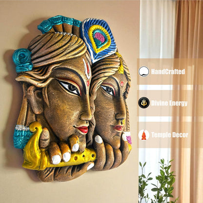 Radha Krishna Face Terracotta Wall Decor Hanging | Wall Hanging Decor | Spiritual Wall Art for Home, Temple, Mandir, Living, Office & Vastu Decor | Spiritual Gift (25x20 CM)
