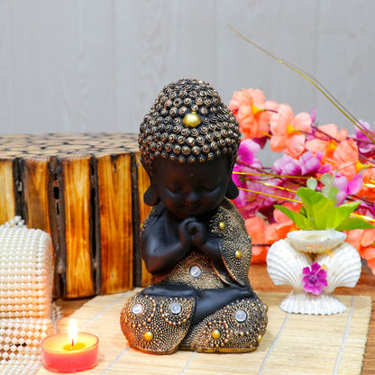 Gold Toned & Black Buddha Idol Showpiece for Home Décor, Meditation Room & Gifting | Spiritual Resin Statue