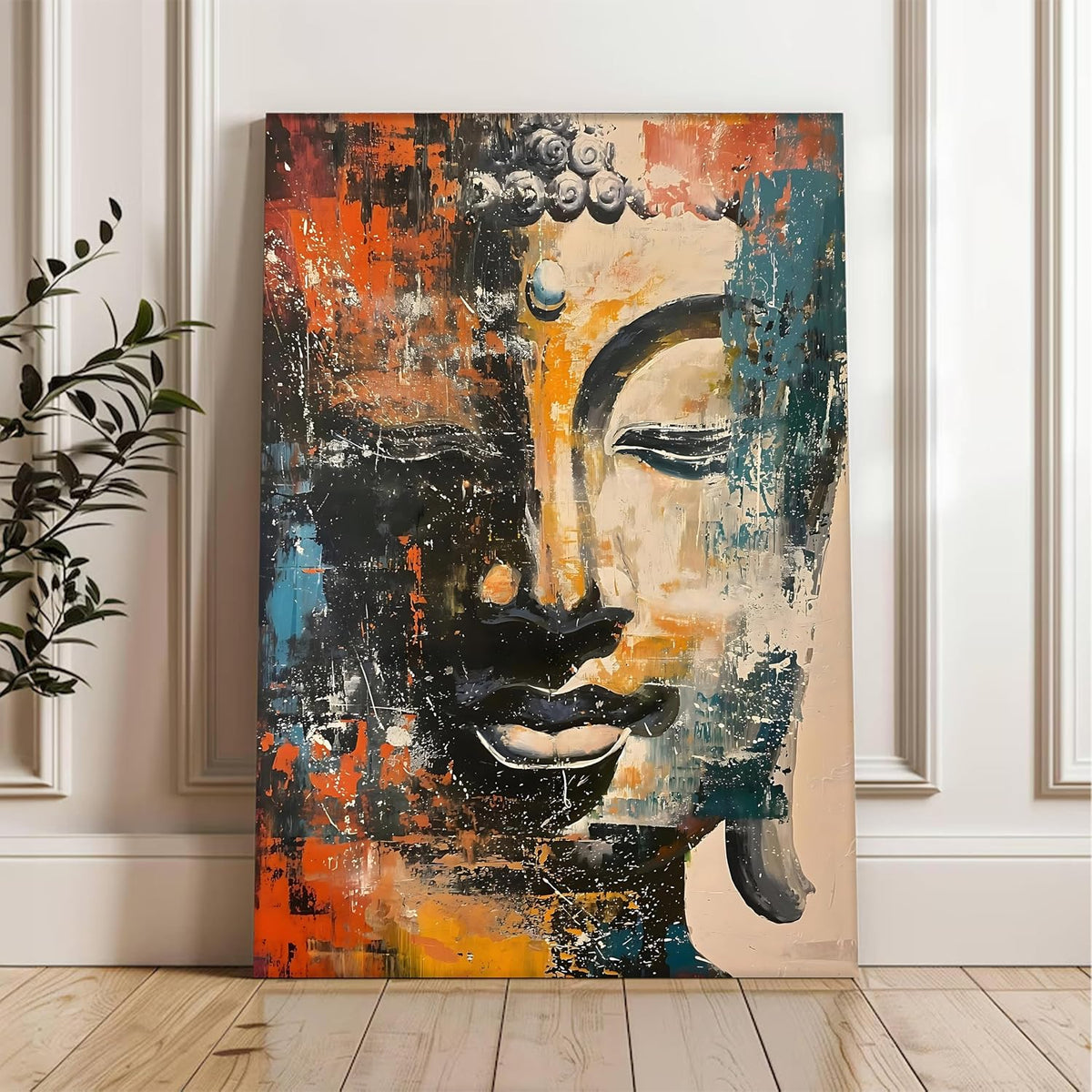 Abstract Buddha Painting for Living Room, Buddha wall Art Painting for living room, Bedroom, office and Meditation Room, Stretched Canvas, 16x22 Inch