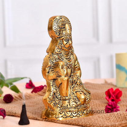 Hanuman Ji Statue Metal Idol Bajrangbali Murti for Temple, HomeDecor, Office, Gifts Bahubali Sitting Murti for Home Decorative Showpiece