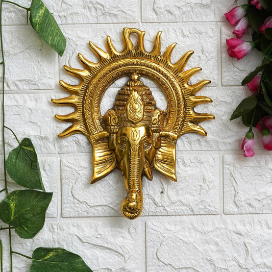 Golden Metal Sun Decorative Ganesha Wall Hanging - Lord Ganesha Statue Wall Art-Decorative Showpiece for Wall Decor -Diwali Decoration Items for Home Decor- Gift for Diwali Housewarming