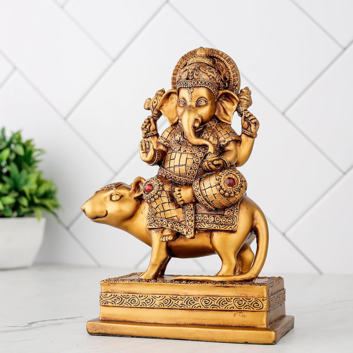 Ganesh ji murti Idol Statue Showpiece Home Decor Items for Living Room and Gifts (Golden 4)
