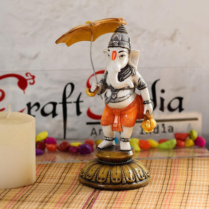 Polyresin Lord Ganesha Idol (10 cm x 10 cm x 19.98 cm, Cream and Gold)