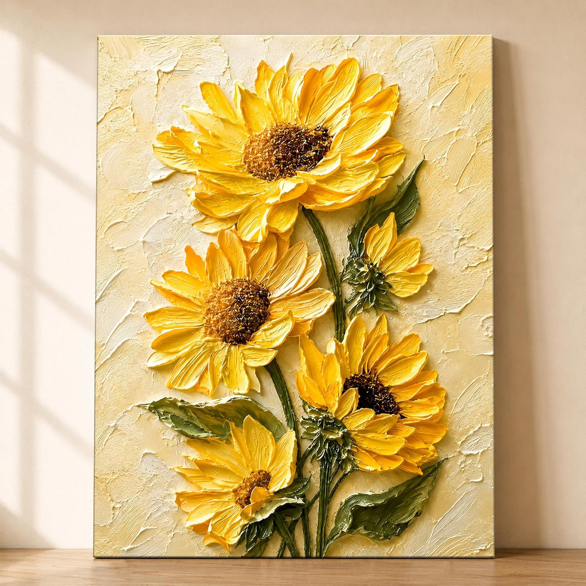 Textured Embossed Floral Canvas Wall Art Painting for wall decoration, Vibrant Yellow Sunflower Motifs Stretched Canvas Painting for living room, bedroom, office and Home, 22x34 Inch