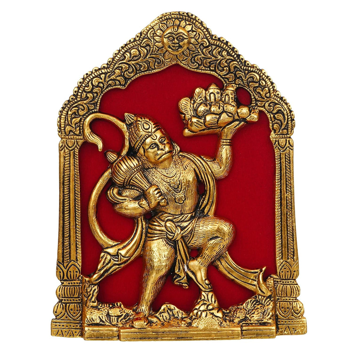 Metal Lord Hanuman Idol Statue for Home and Office Decor | Hanuman Ji Bajrang Bali Ki Murti for Home and Office Temple (7 x 8.5 Inches, Gold) (hanuman Ji)