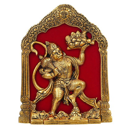 Metal Lord Hanuman Idol Statue for Home and Office Decor | Hanuman Ji Bajrang Bali Ki Murti for Home and Office Temple (7 x 8.5 Inches, Gold) (hanuman Ji)