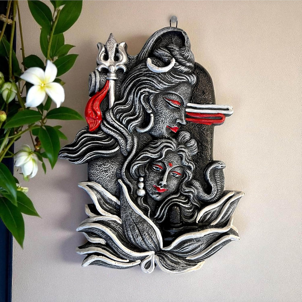 Shiv Parvati Terracotta Wall Hanging Idol Murti | Shivji Bholenath Mahadev Gauri Shankar Shambhu Wall Decor & Art for Home, Office, Mandir | Spiritual-Religious Gifting (27x21 CM)
