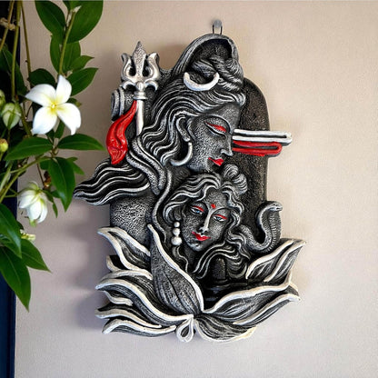 Shiv Parvati Terracotta Wall Hanging Idol Murti | Shivji Bholenath Mahadev Gauri Shankar Shambhu Wall Decor & Art for Home, Office, Mandir | Spiritual-Religious Gifting (27x21 CM)