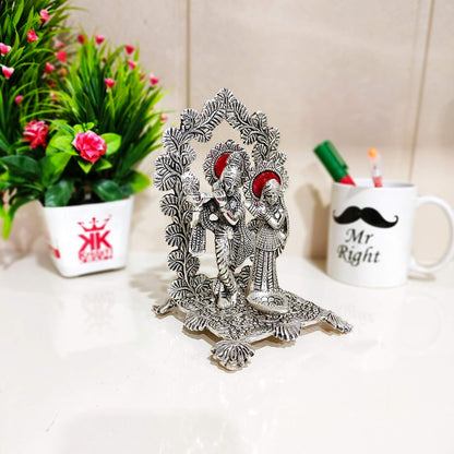 KridayKraft Metal Radha Krishna Idol Statue with Silver Antique Finish so Looks Very Beautiful and use for the Purpose of Worship and Decorative for Home,Office&Table Gift for Birthday