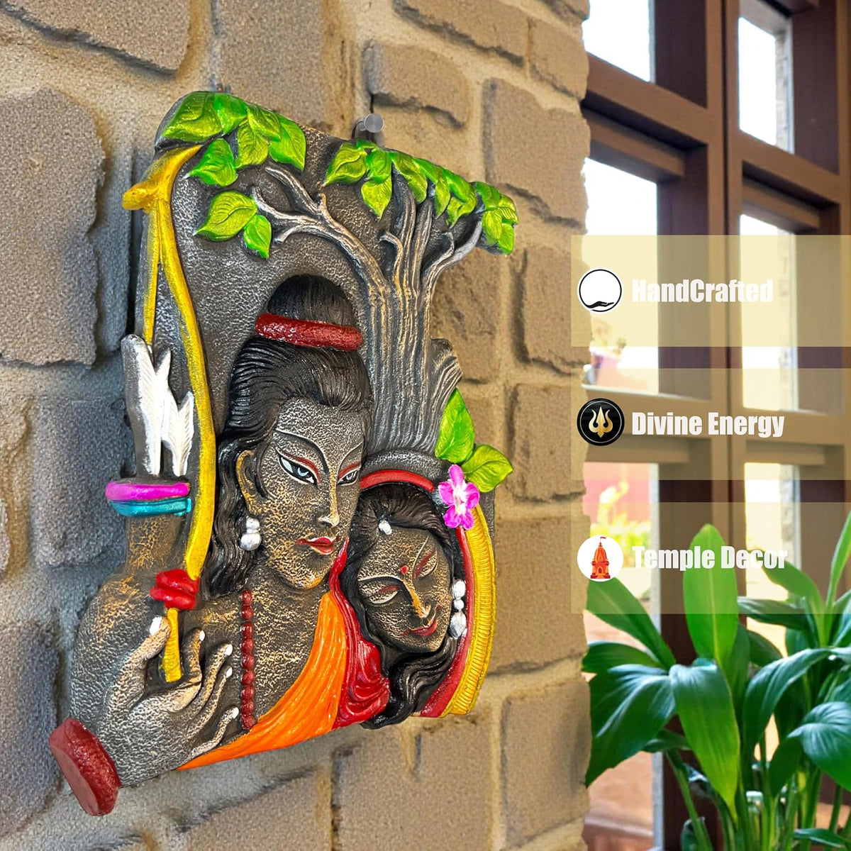 Ram Sita Terracotta Wall Hanging Idol Murti | Sita Ram Wall Decor | Wall Decor for Temple, Mandir, Home, Living & Office Decoration & Gifting | Spiritual Decor (27x21 CM)