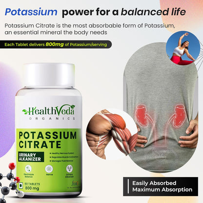 Zephivo HEALTH VEDA ORGANICS PRIVATE LIMITED Potassium Citrate,800 MgI60 Veg TabletsISupport Nerve,Muscle,Joint&Bone HealthIHelps Manage Electrolytes|For Both Men&Women