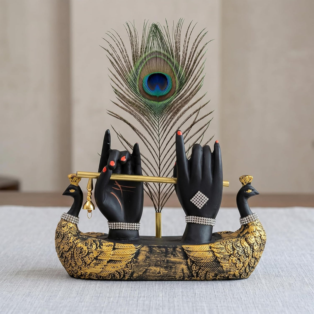 Krishna Hand Showpiece with Flute Peacock Feather,Housewarming Gifts for New Home,Wedding for Couple Home Office Decor Decoration Items for Living Room,Griha Pravesh Gift