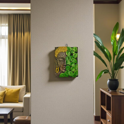 Buddha Face Terracotta Wall Decor Hanging | Buddha Spiritual Terracotta Wall Art for Home, Living Room, Office, Meditation & Vastu Decoration | Spiritual Gift Dark Brown (20x15 CM)