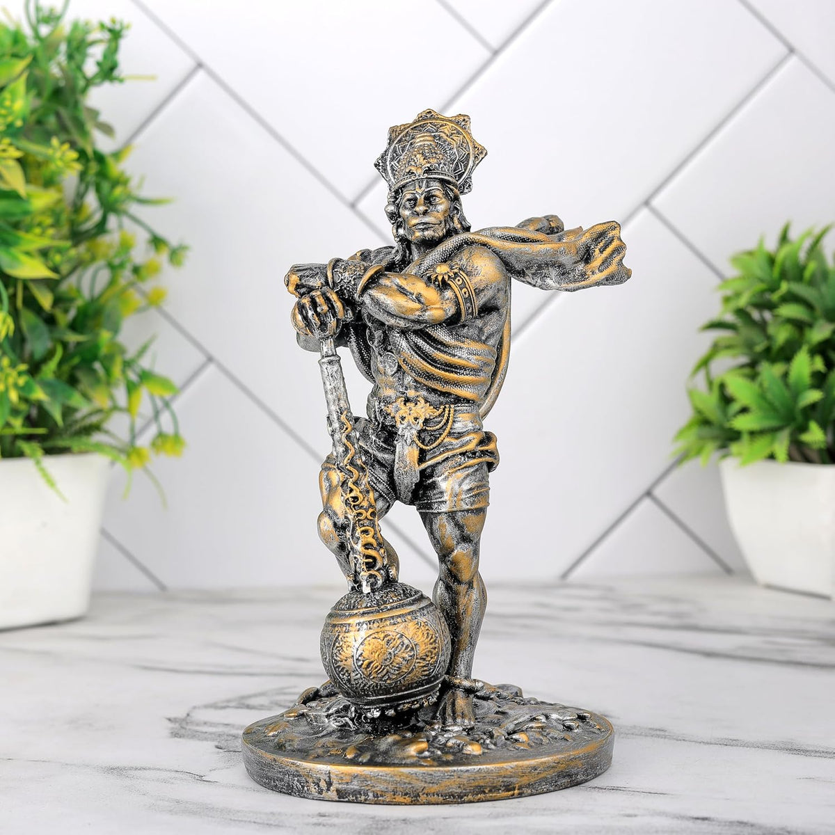 Hanuman Murti Idol Statue Showpiece for Pooja Home Decor Items for Living Room and Gifts-A_SIL_GOL-HNU1