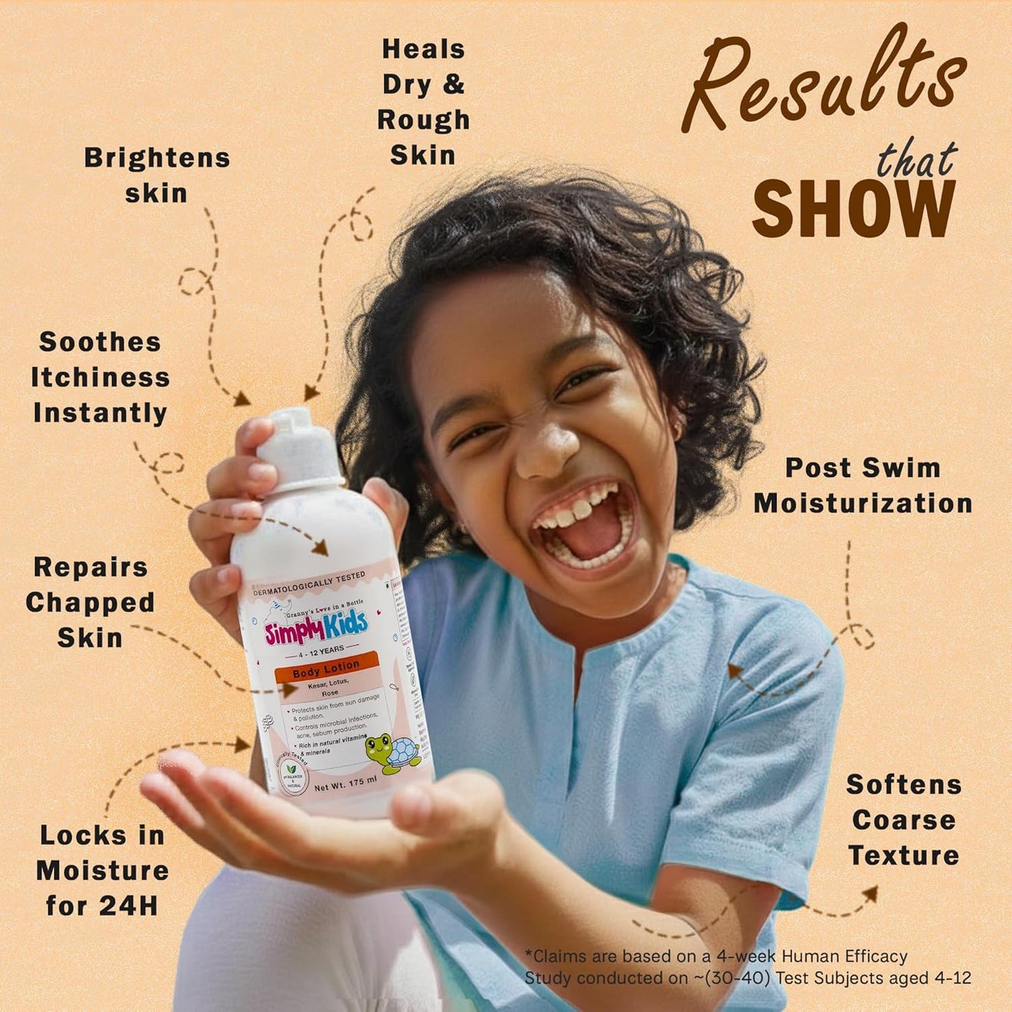 Simply Kids Body Lotion 175ml | For Ages 4-12 | Shea & Kokum Butter, Olive Oil, Saffron & Niacinamide | Moisturizes Dry & Dull Skin | Hypoallergenic | Dermatologically Tested | All Skin Types