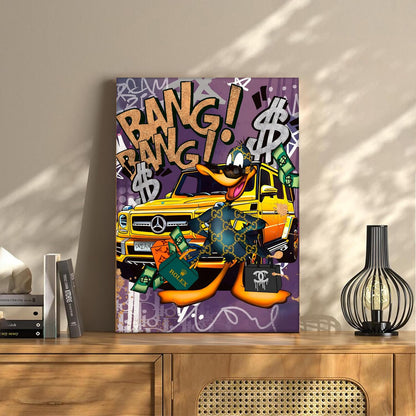 Luxury Street Pop Art Duck Canvas Wall Art Painting For Living Room | Money & Success Graffiti Style Wall Painting | Modern Wall Décor for Home & Office, 41x56 cm