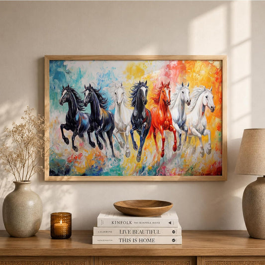 7 Horse Vastu Wall Painting (Landscape Collection) (Natural, Design 12, 13x19 Inch)