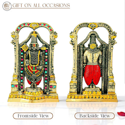 8 Inch Resin Tirupati Balaji Idol for Pooja Room | Lord Venkateshwara Swamy Idol for Office Desk | House Warming Gifts for Home Decor | Golden