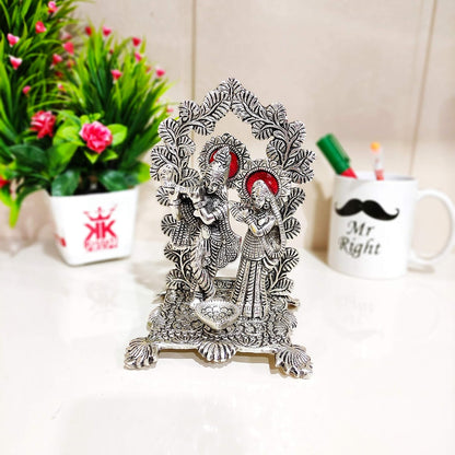 KridayKraft Metal Radha Krishna Idol Statue with Silver Antique Finish so Looks Very Beautiful and use for the Purpose of Worship and Decorative for Home,Office&Table Gift for Birthday