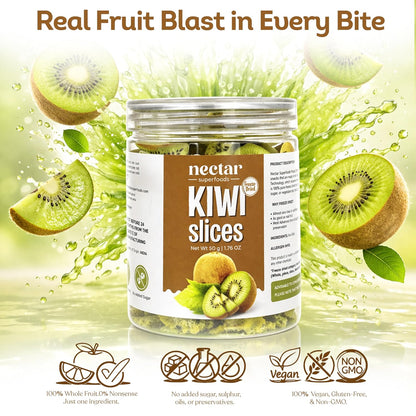 Nectar Superfoods Freeze Dried Kiwi slices- 50 grams Jar-Pack of 1 Nos | 100% Natural & Pure | No Preservatives, No Sugar Added, Vegan | Ideal for Cooking & Seasoning | Made in India