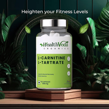 Zephivo Health Veda Organics L Carnitine L-Tartrate, 1000mg | Pre-Workout Supplements | Supports Muscle Recovery & Endurance | For Both Men & Women I 60 Veg Capsules